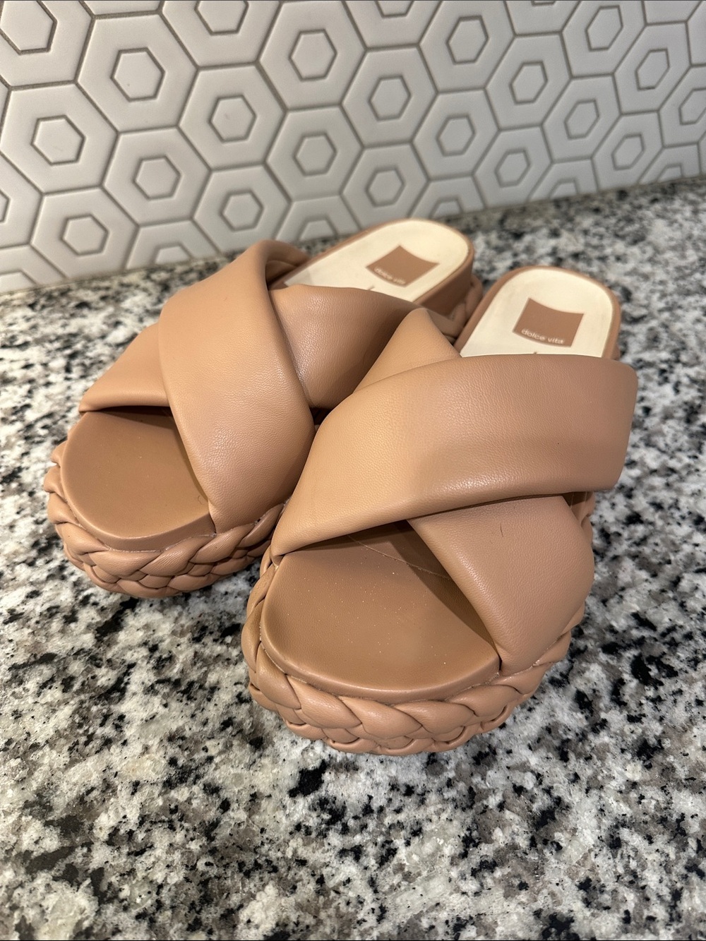 Dolce Vita Tan Braided Crossover Platform Slides